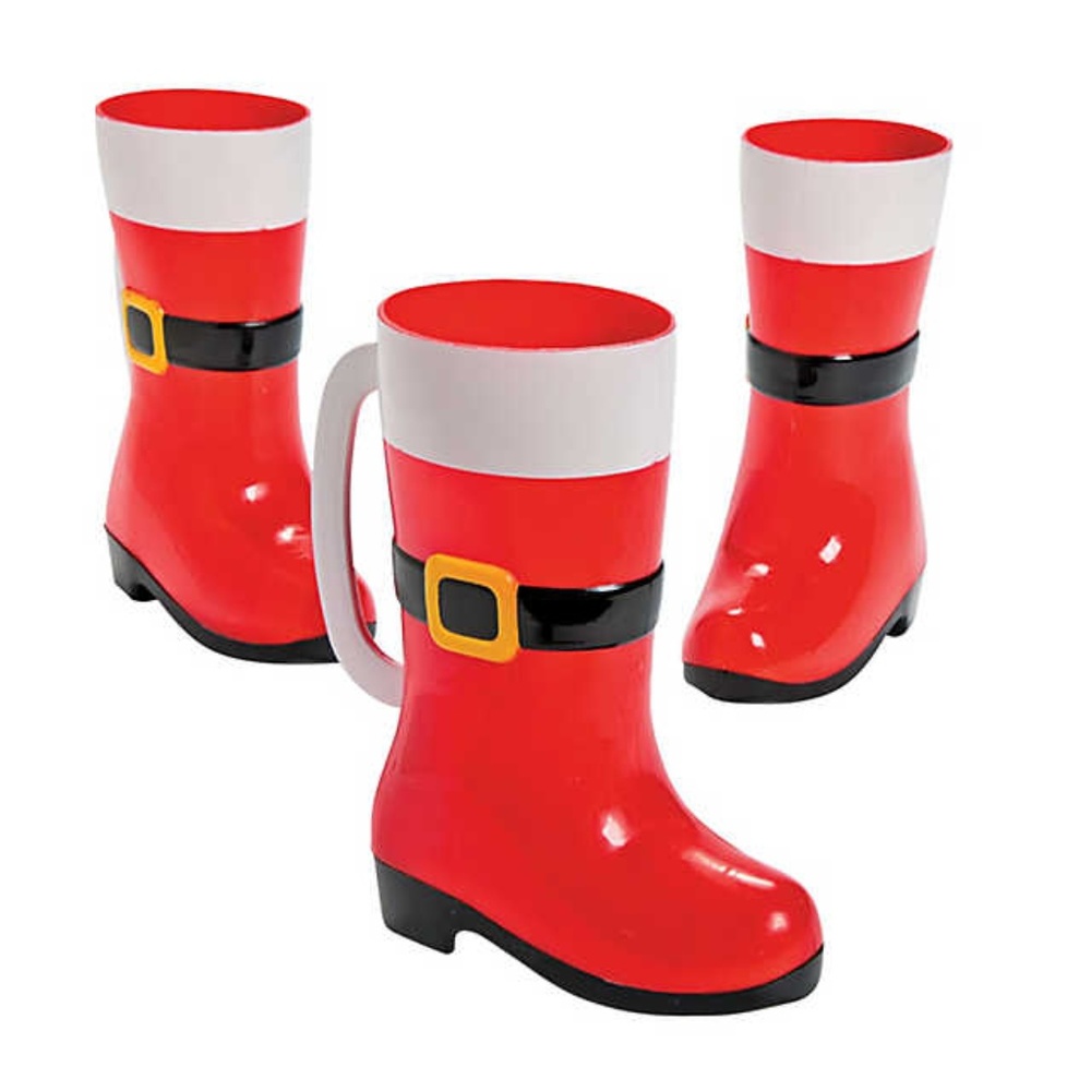 NEW Holiday 2 PC Santa Boots Red Plastic Mugs